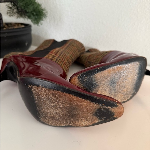 Dolce & Gabbana Burgundy and Plaid Heeled Boots - Picture 4 of 10